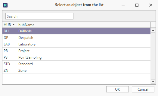 The selection form for the Database parameter