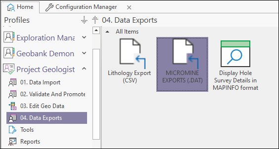 Data Exports The User profile Data Exports options