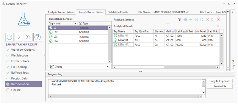 The Sample Reconciliation tab 