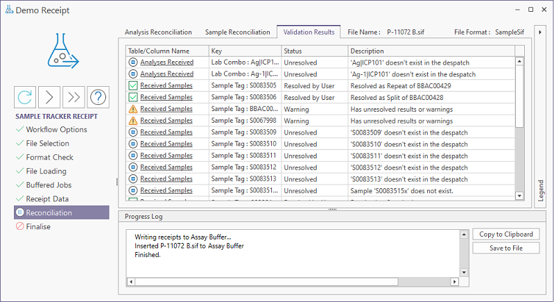 The Validation Results tab