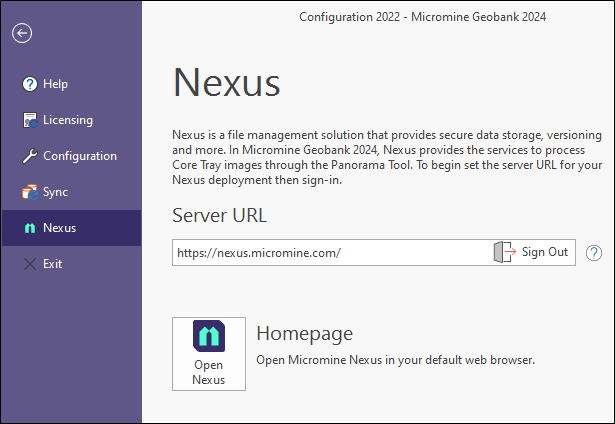 The Nexus tab on the Backstage menu