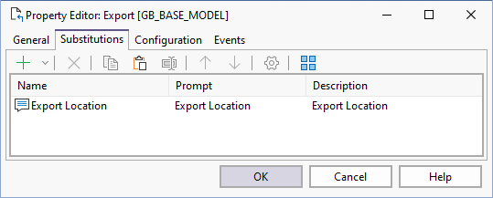 The Substitutions tab of the Property Editor: Export form