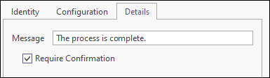 The Details tab for a Message event in the Property Editor: Event form