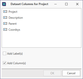The Dataset Columns for Project dialog