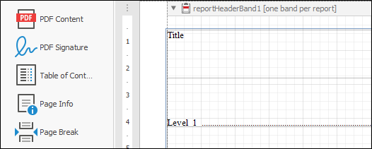 The Table of Contents button with a TOC added to the report