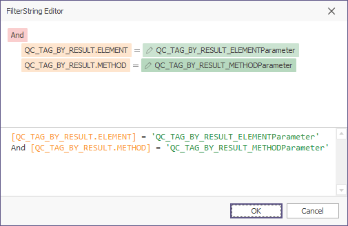 The Filter String Editor with sample string 