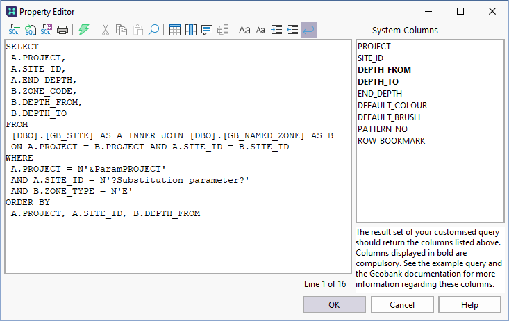 The Property Editor with SQL statement displayed