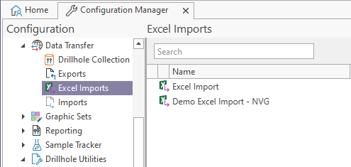 The Excel Imports options in the Data Transfer component