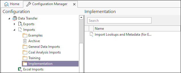 The Implementation options in the Data Transfer | Imports component