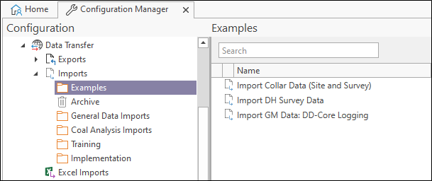 The Imports options in the Data Transfer section of the Configuration Manager
