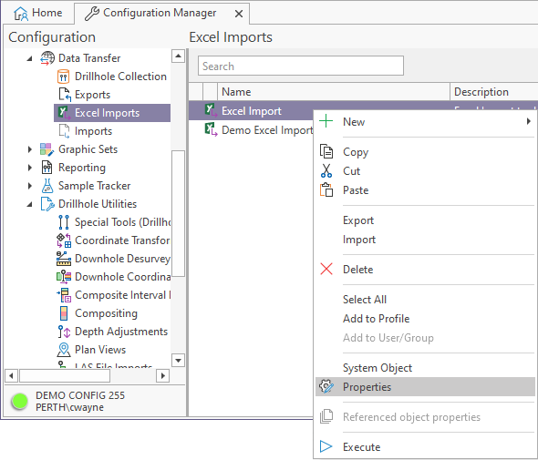 Excel Import Properties