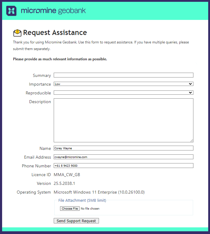 The Request Assistance form