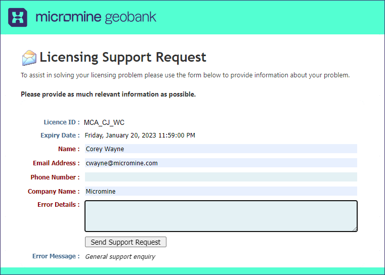 The Licensing Support Request form