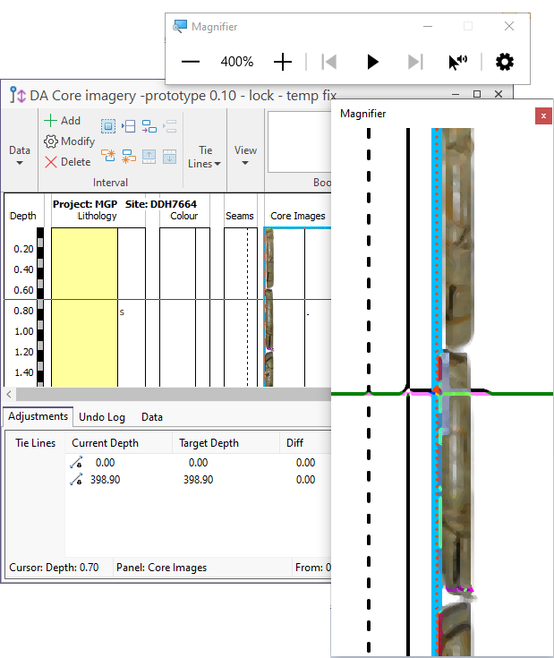 The Magnifier used on a drillhole report