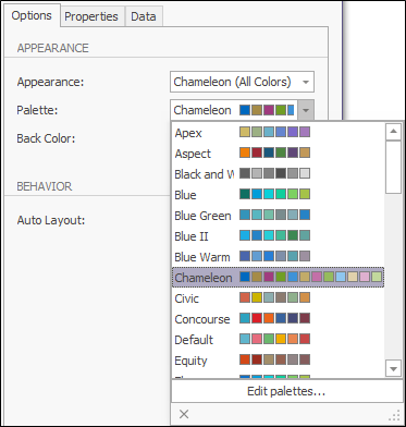 The Palette drop down menu