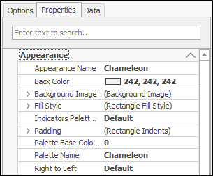 The Appearance section of the Properties tab
