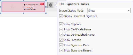 The PDF Signature Tasks smart tag menu
