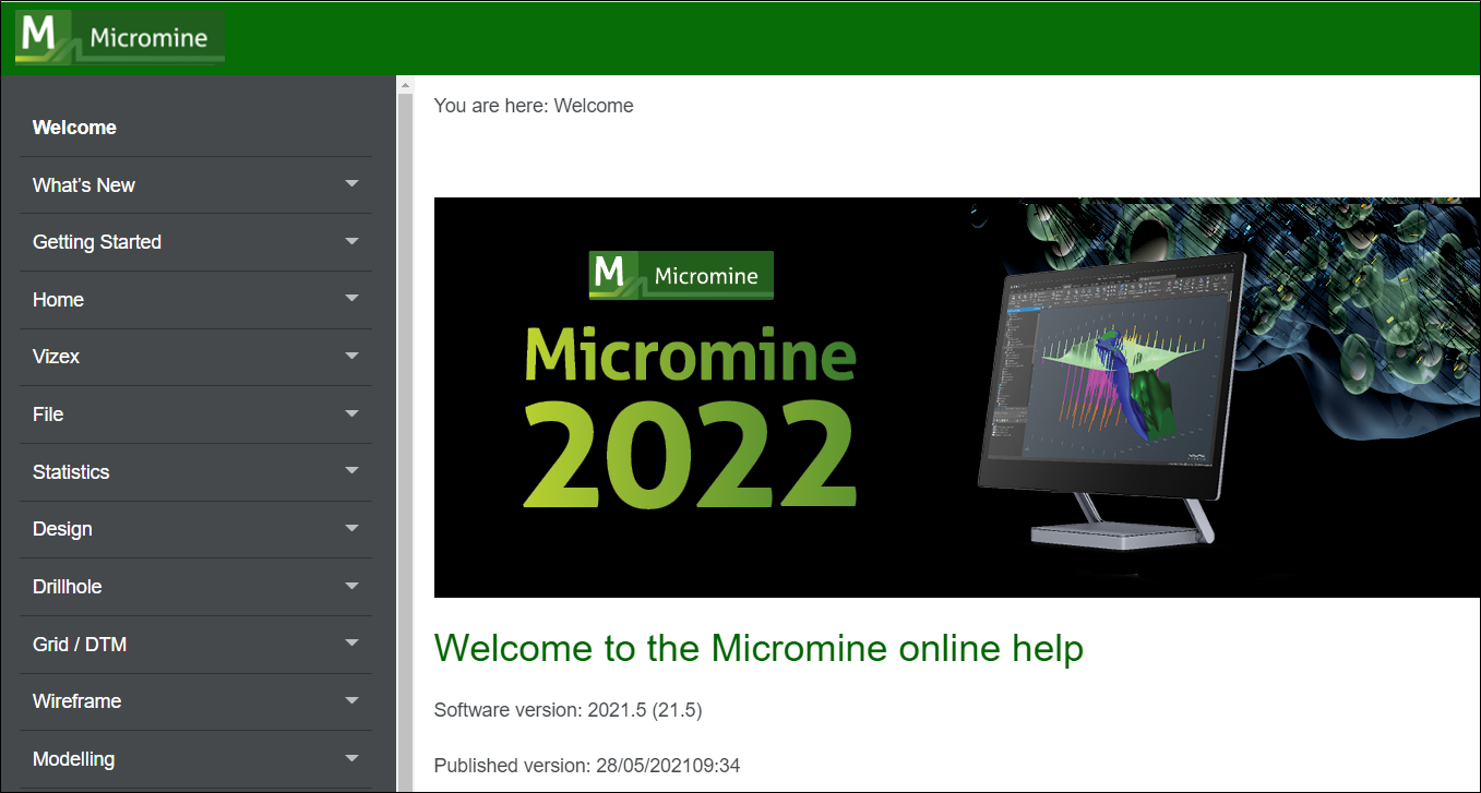Страница Справки Micromine