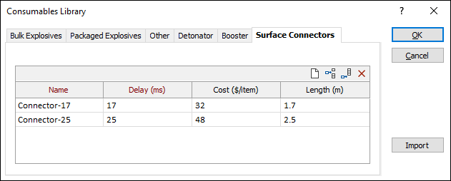 The Surface Delay tab of the Consumables Library form