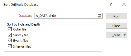 The Sort Drillhole Database form