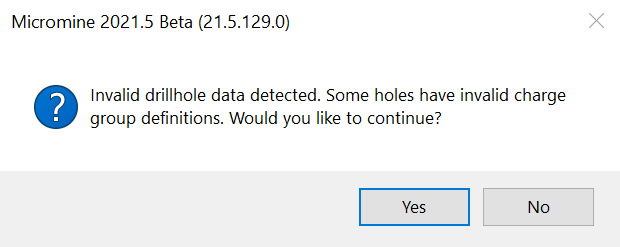 Invalid drillhole data detected prompt