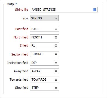 The Output options on the Strings from Section Control File form