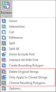 The Boolean menu with toggle items highlighted