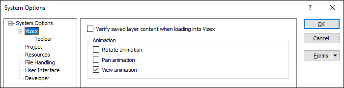 The Vizex System Options