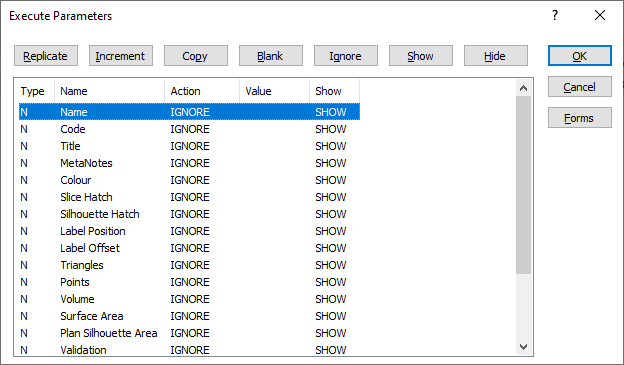 The Execute Parameters form