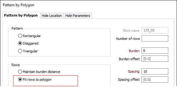 The Pattern by Polygon form with Fit rows to polygon option selected