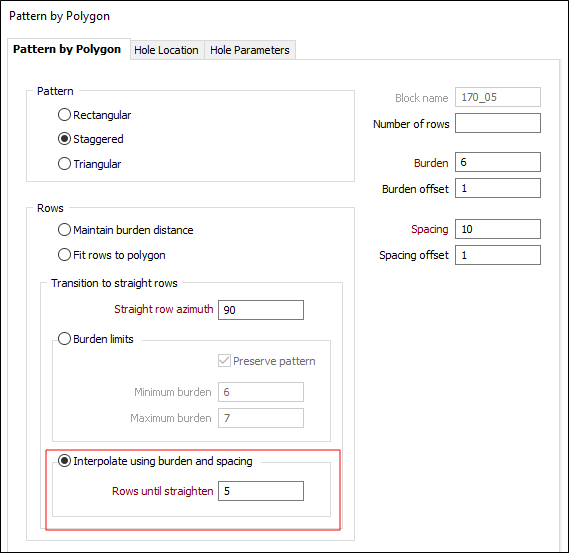 The Pattern by Polygon form with Interpolate using burden and spacing configured
