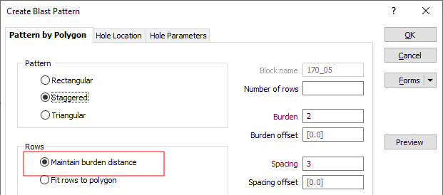 The Pattern by Polygon form with Maintain burden distance selected