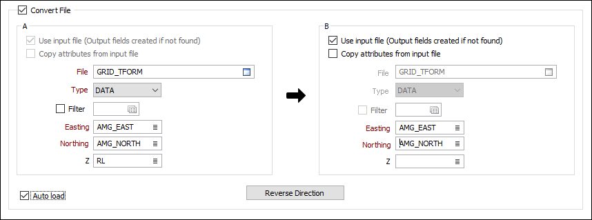The Convert File tab of the Plane Grid Conversion form