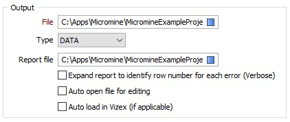 The Output section of the Import Text File dialog
