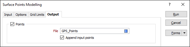 The Points options on the Output tab of the Surface Point Modelling form