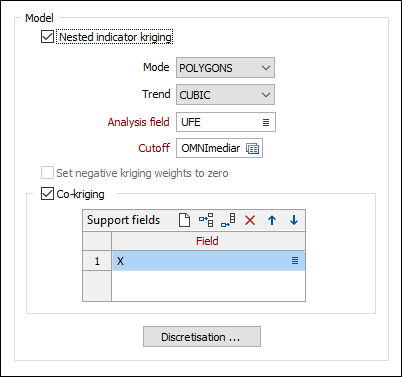 The Modelling Parameters tab of the Multiple Indicator Kriging form