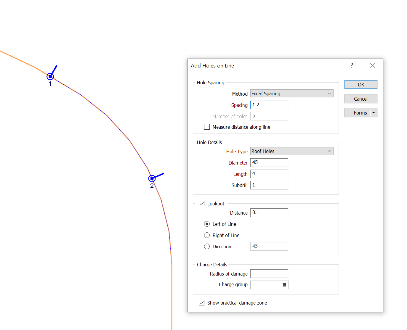 Example of disabled Measure distance along line check box