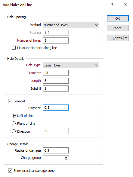 The Add Holes on Line form