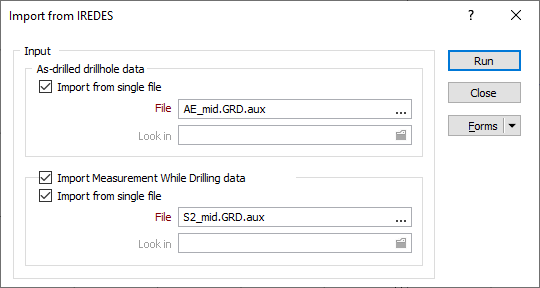 The Input seetings for the Import from IREDES feature