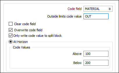 The options on the Split tab of the Intersect with Surface form