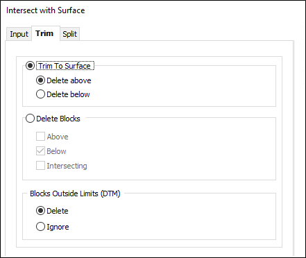The Trim tab of the Intersect with Surface form