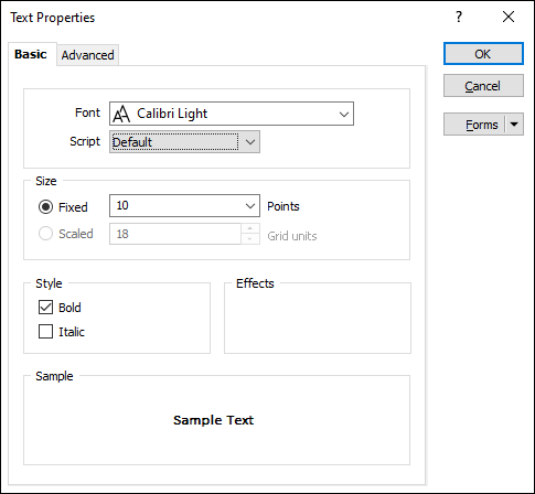 The Text Properties form