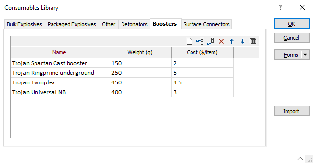 The Booster tab of the Consumables Library form