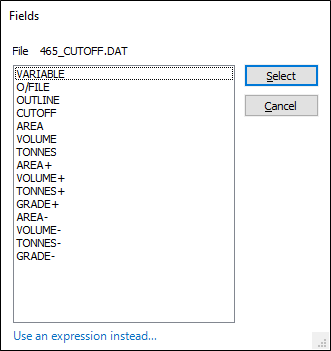 Fields Dialog Opened from the Before Cell