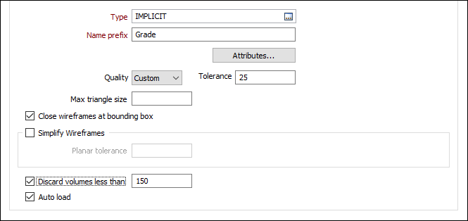 The Ouput options on the Output tab of the Grade Modelling form