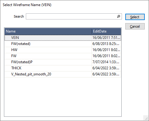 The Select Wireframe Name form