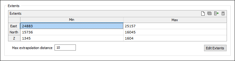 The Extents tab of the Vein Network form
