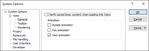 The Vizex System Options