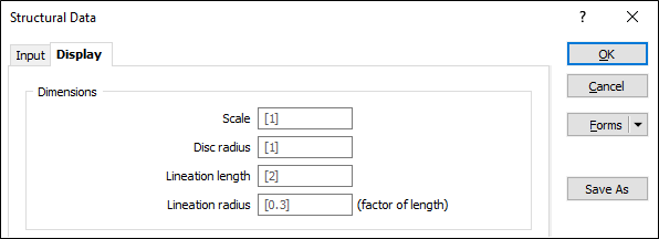 The Display tab on the Structural Data form
