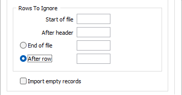 The Rows To Ignore section of the Import Text File dialog